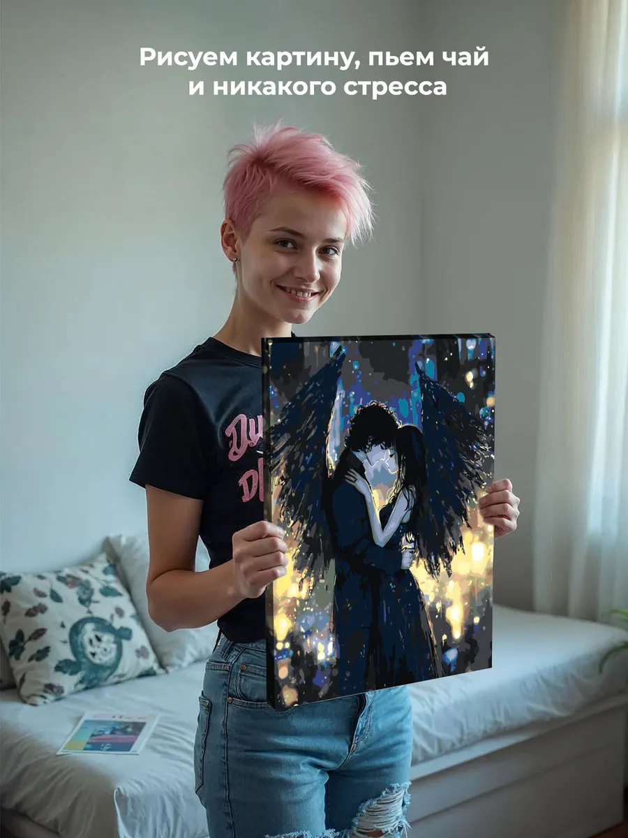 Картина по номерам «Романтика аниме, влюбленные ангелы» — картинка 6