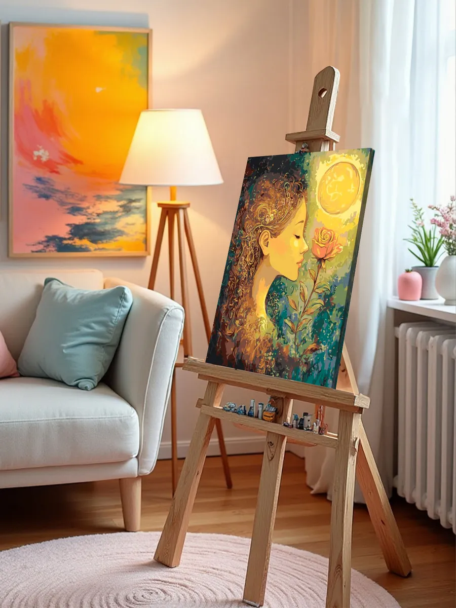 Картина по номерам «Девушка и роза, освещенные солнцем арт» — картинка 9