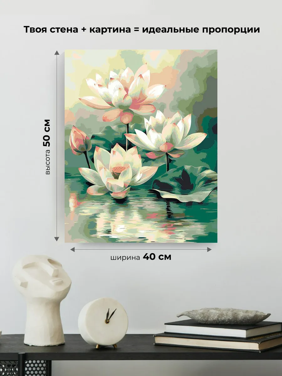 Картина по номерам «Цветы: нежные лотосы в пруду, буддизм» — картинка 3