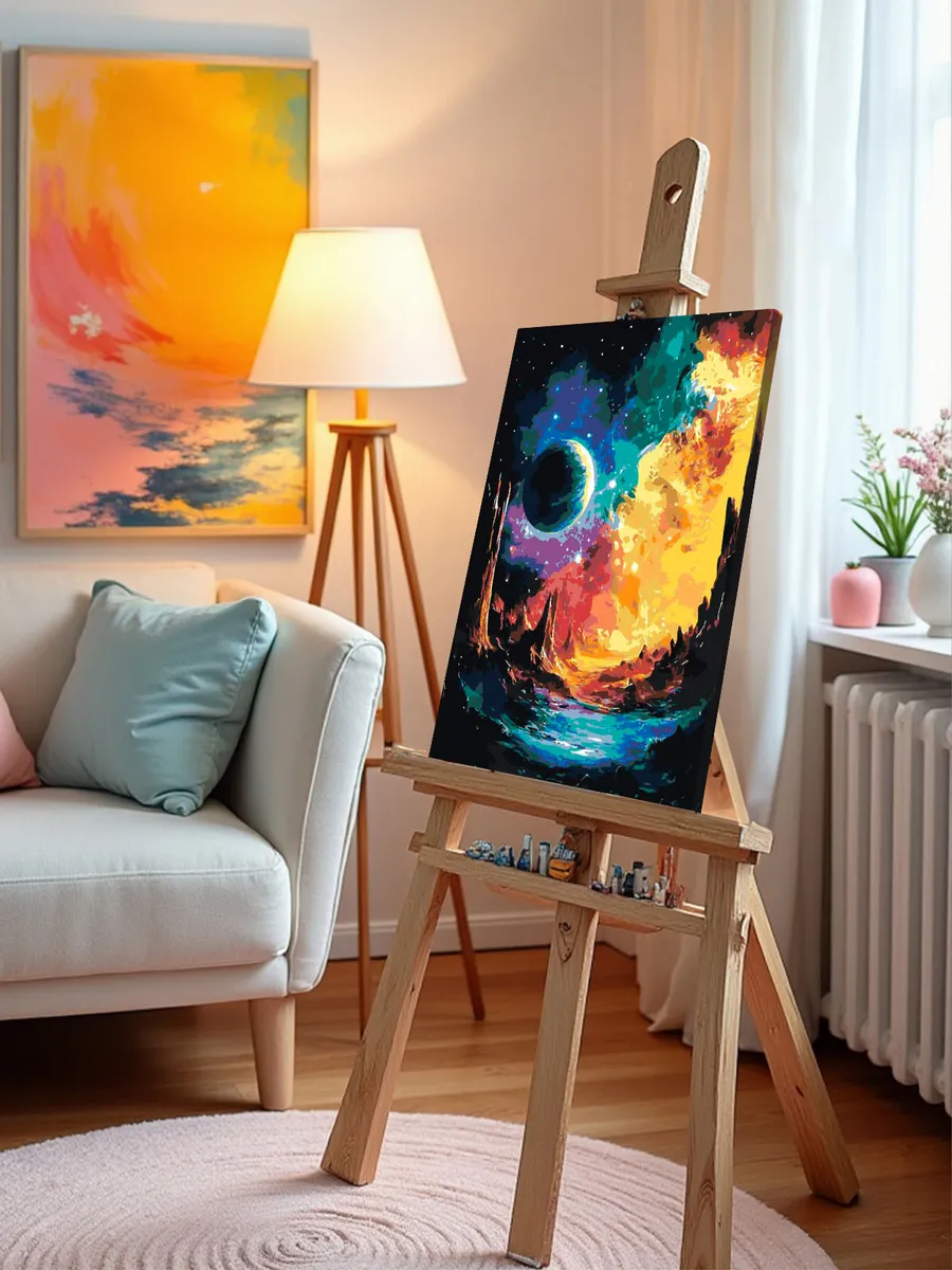 Картина по номерам «Космос: планета, горы и звезды, фэнтези» — картинка 9