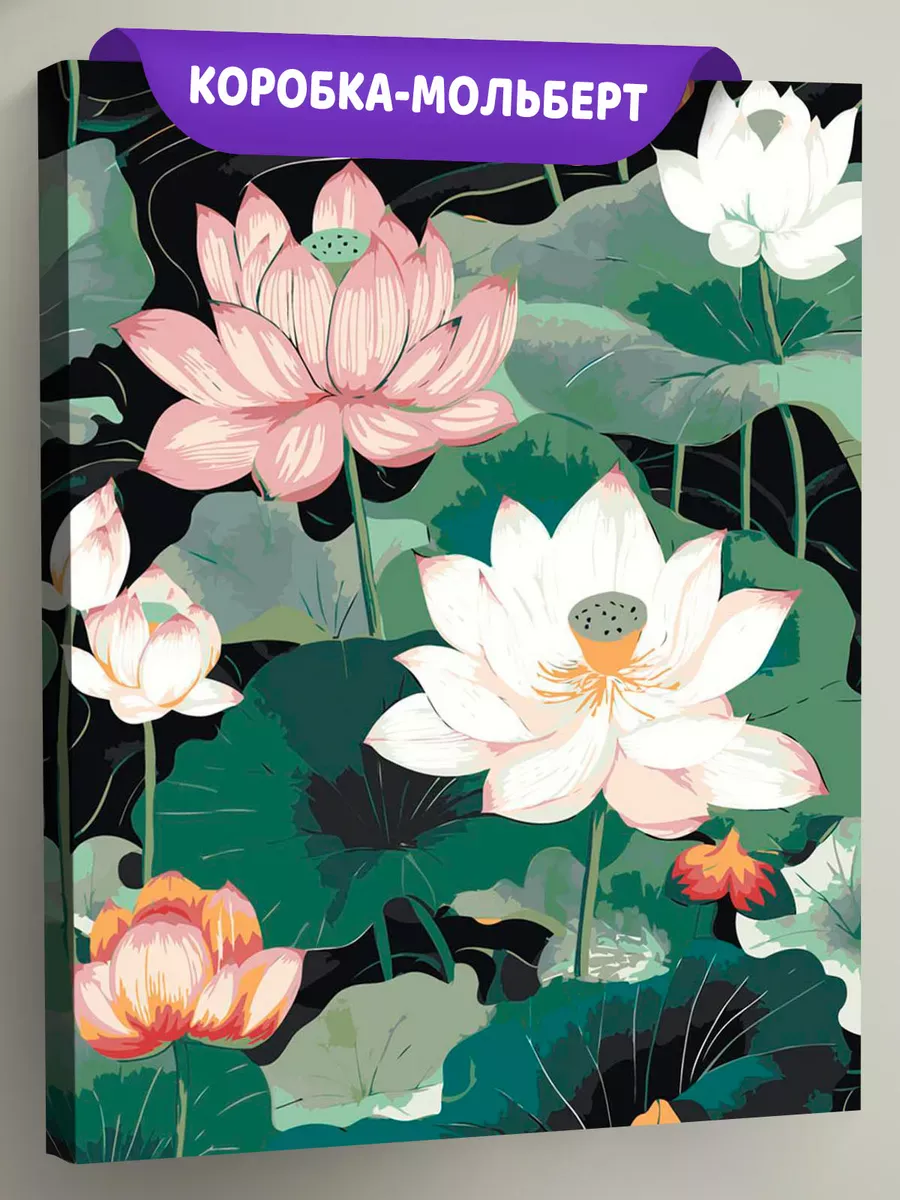 Картина по номерам «Цветы: разноцветные лотосы в пруду»