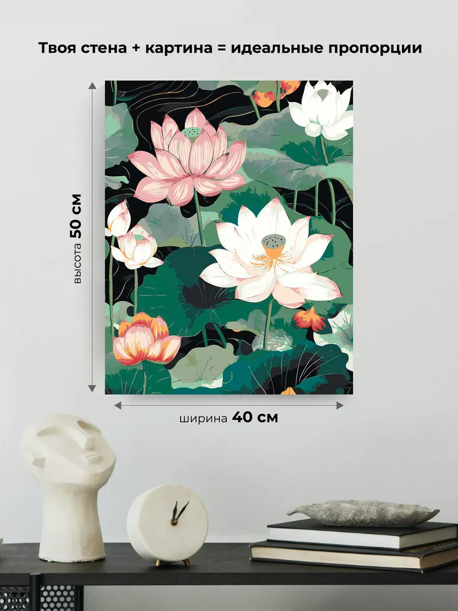 Картина по номерам «Цветы: разноцветные лотосы в пруду» — картинка 3