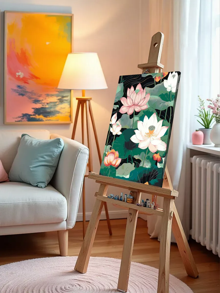 Картина по номерам «Цветы: разноцветные лотосы в пруду» — картинка 9