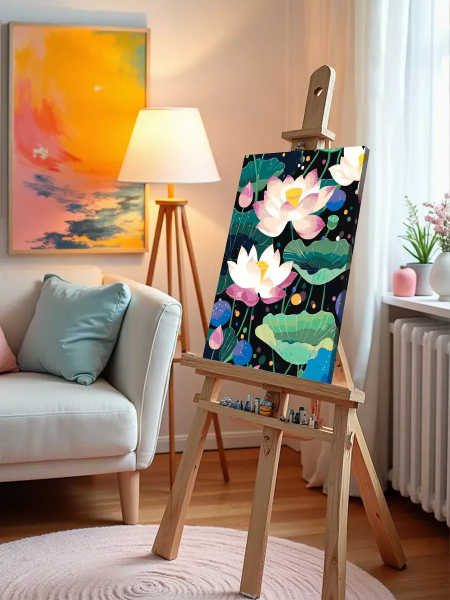 Картина по номерам «Цветы: яркие лотосы в пруду, буддизм» — картинка 9