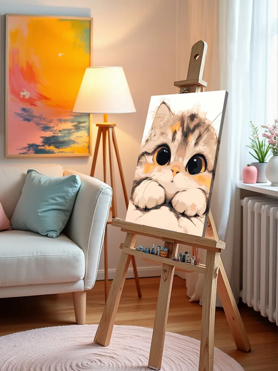 Картина по номерам «Кошки: серый котенок с большими глазами» — картинка 10