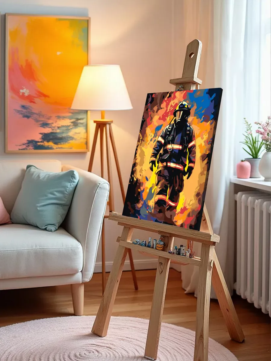 Картина по номерам «Пожарный в форме и противогазе арт» — картинка 9