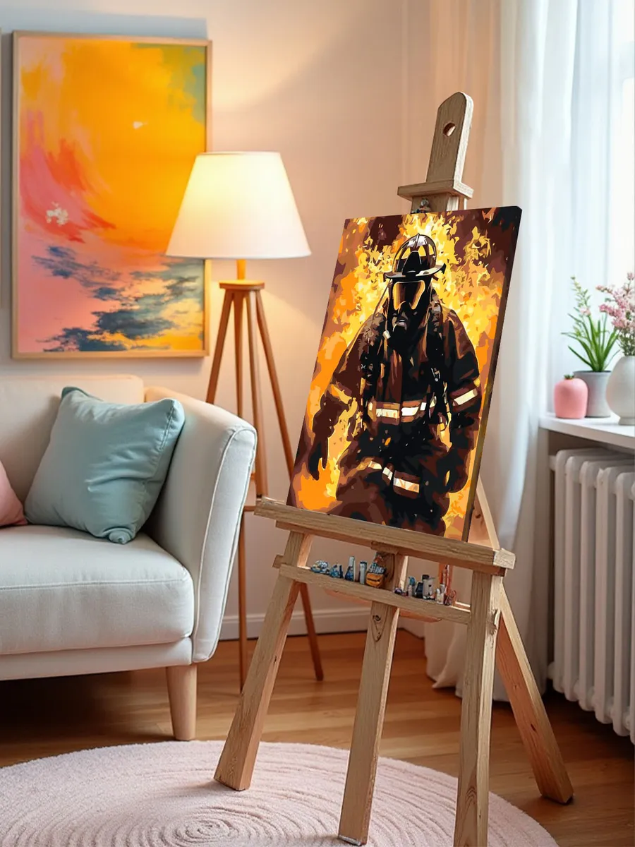 Картина по номерам «Пожарный в форме и противогазе арт, огонь» — картинка 10