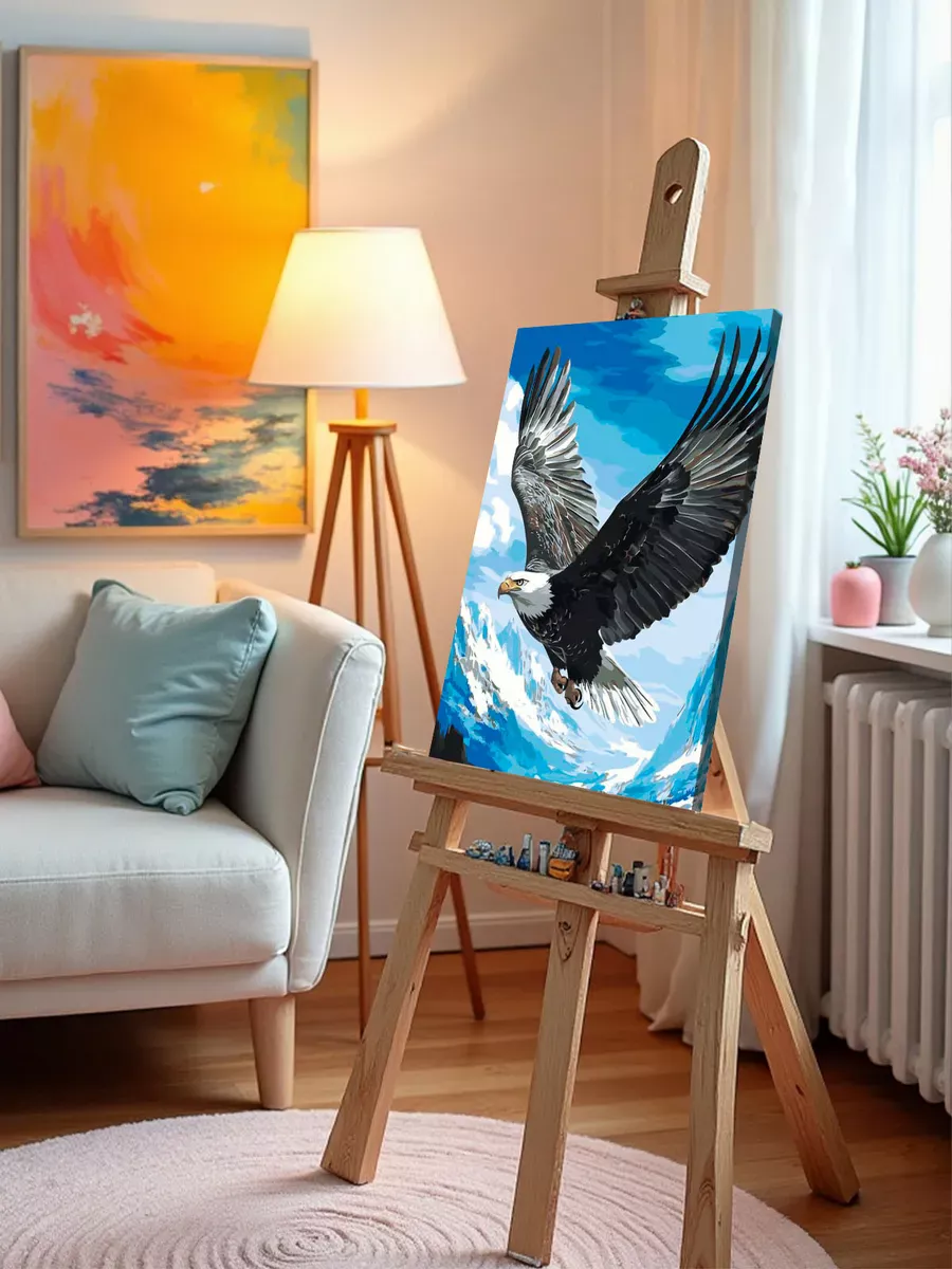 Картина по номерам «Животные: птица белоголовый орел, горы» — картинка 9