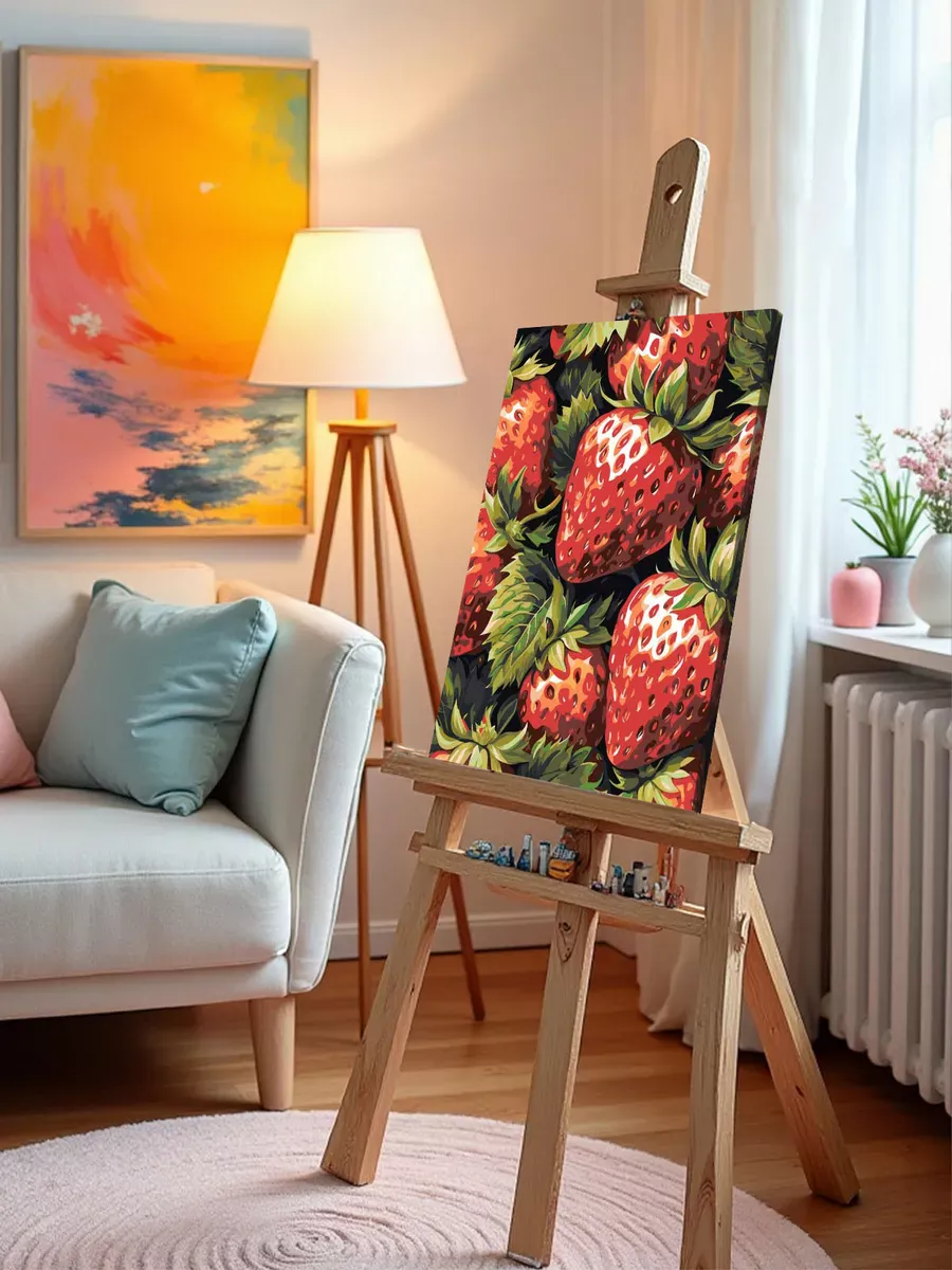 Картина по номерам «Натюрморт: спелые ягоды клубники» — картинка 9