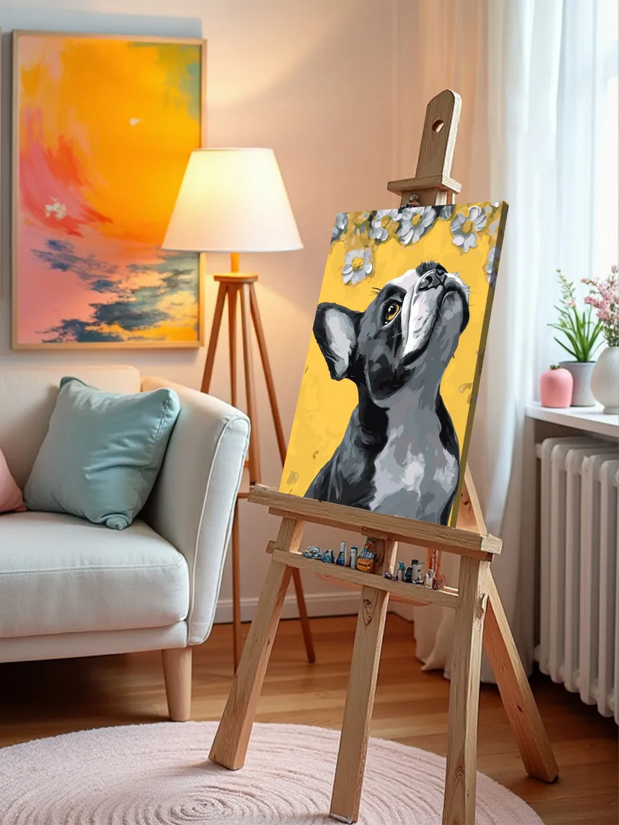 Картина по номерам «Собаки: французский бульдог и цветы» — картинка 9