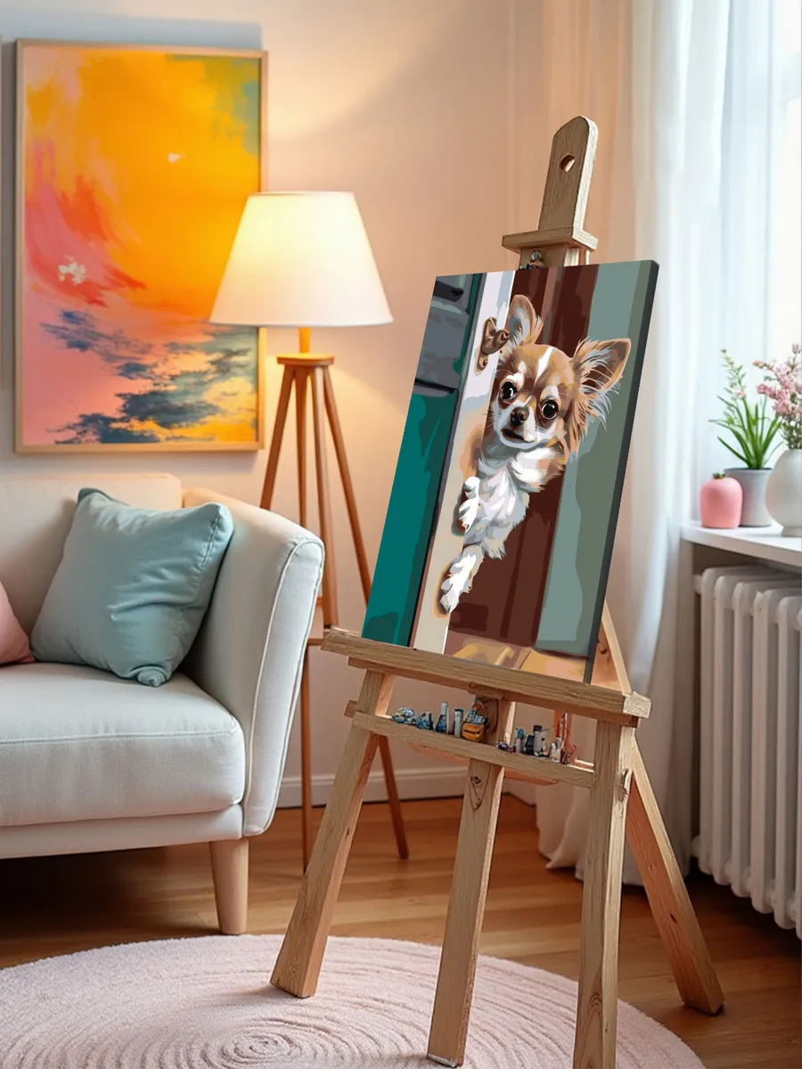 Картина по номерам «Собаки: чихуахуа заглядывает в комнату» — картинка 9
