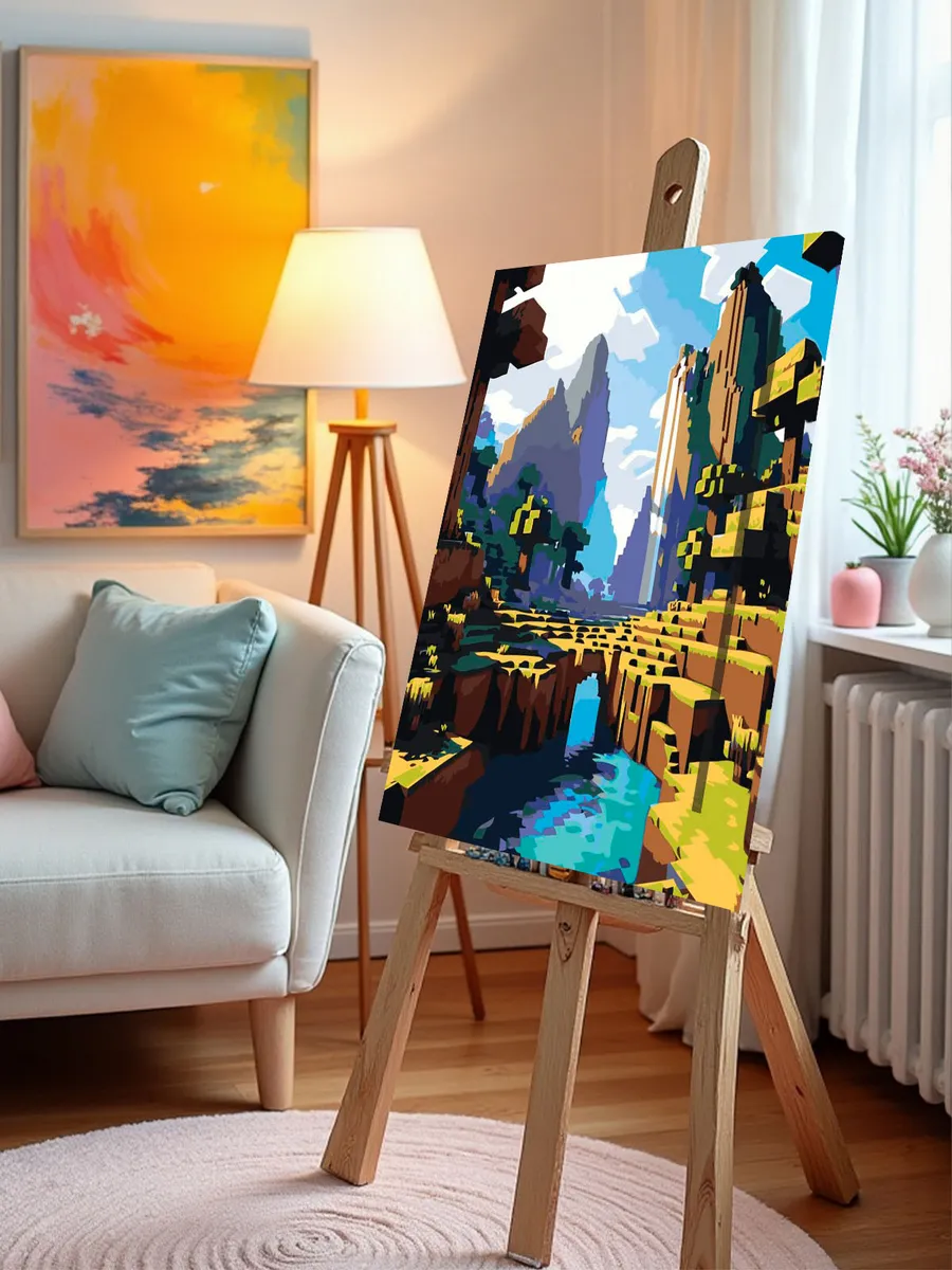 Картина по номерам «Игра Майнкрафт Minecraft: Горы и река» — картинка 9