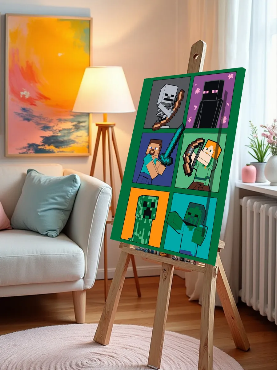 Картина по номерам «Игра Майнкрафт Minecraft: мобы и герои» — картинка 9