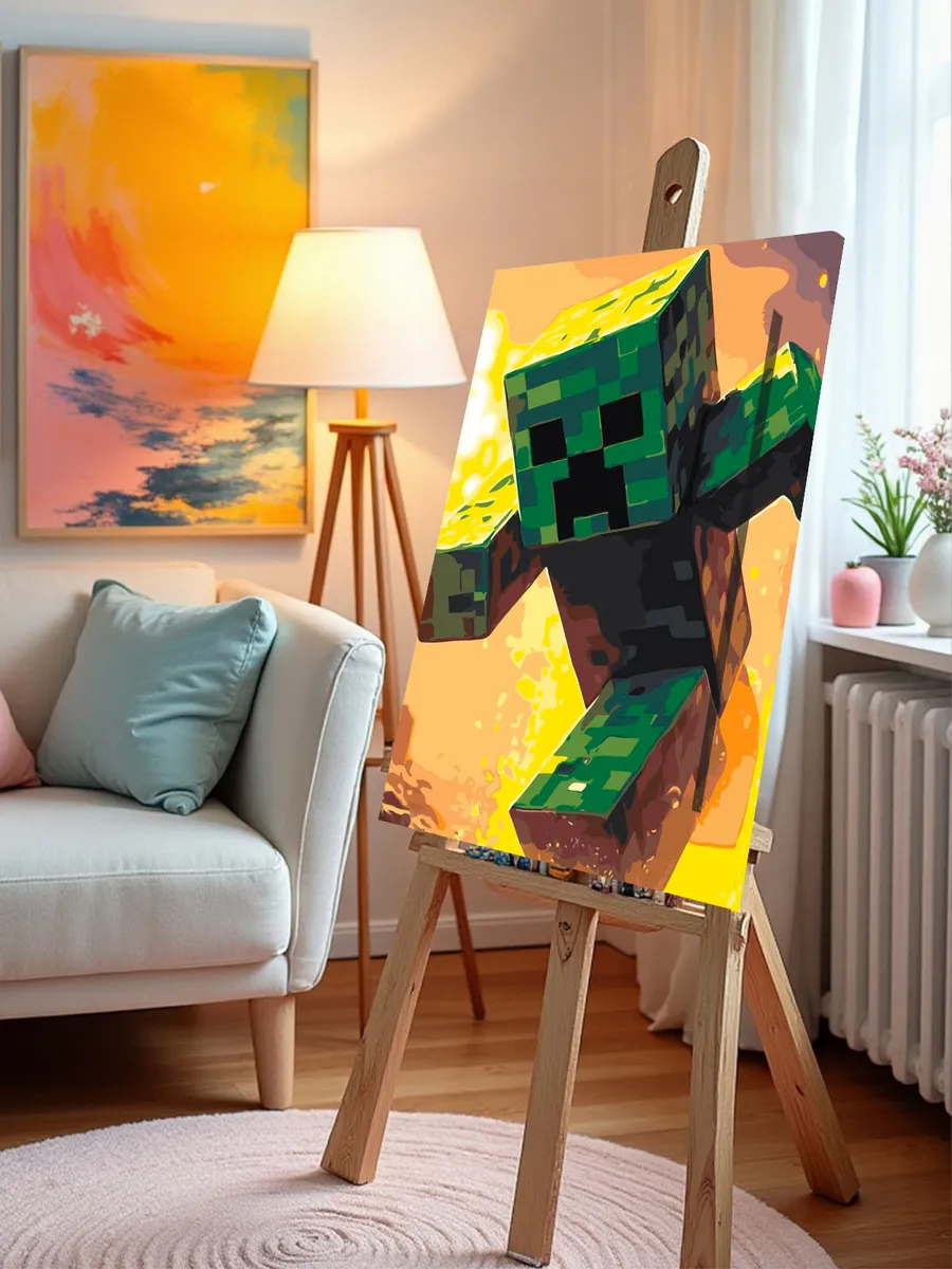 Картина по номерам «Игра Майнкрафт Minecraft: Крипер арт» — картинка 9