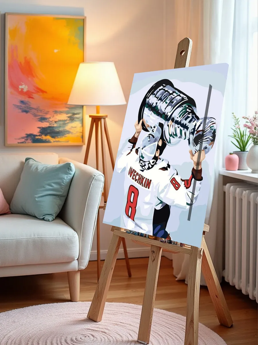 Картина по номерам «Хоккей, спорт: Овечкин с кубком на льду» — картинка 9