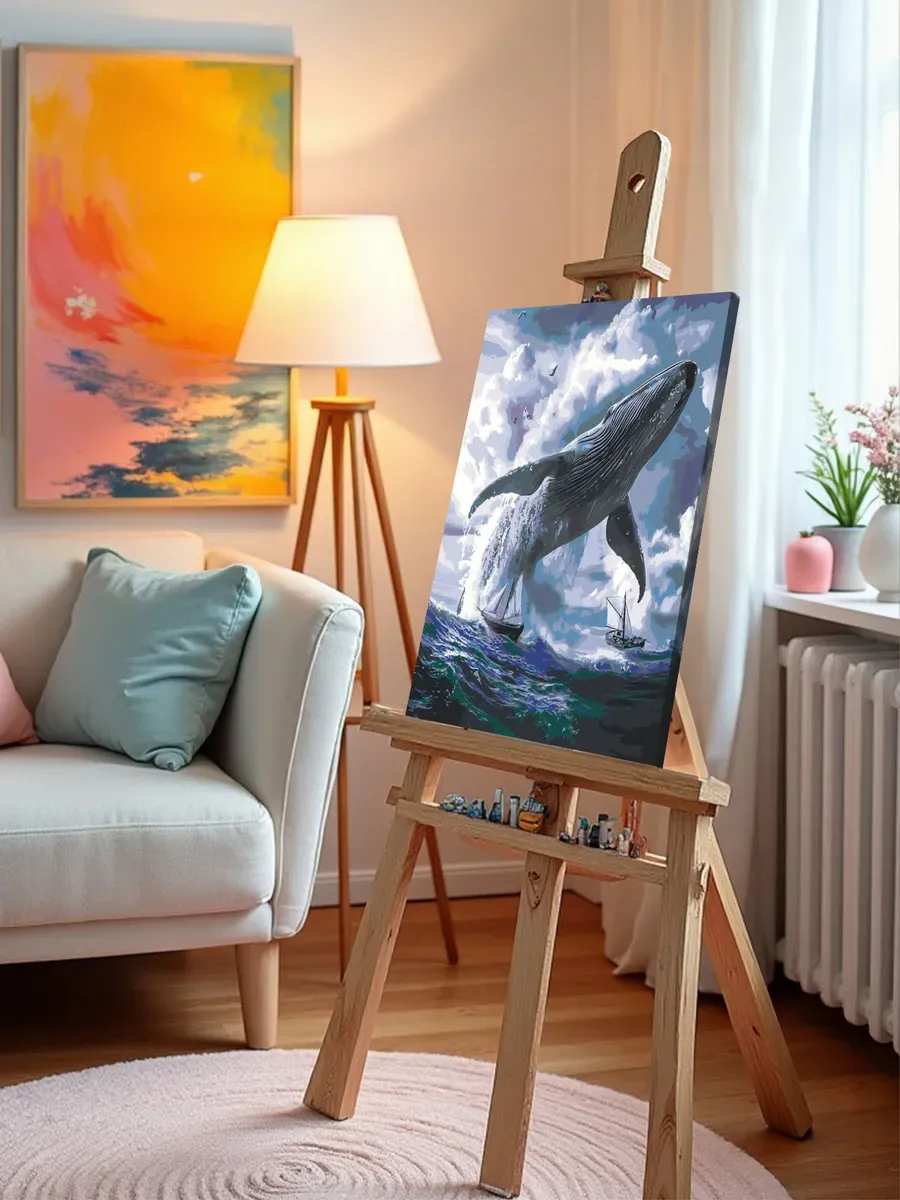 Картина по номерам Животные большой кит корабли и море — картинка 10