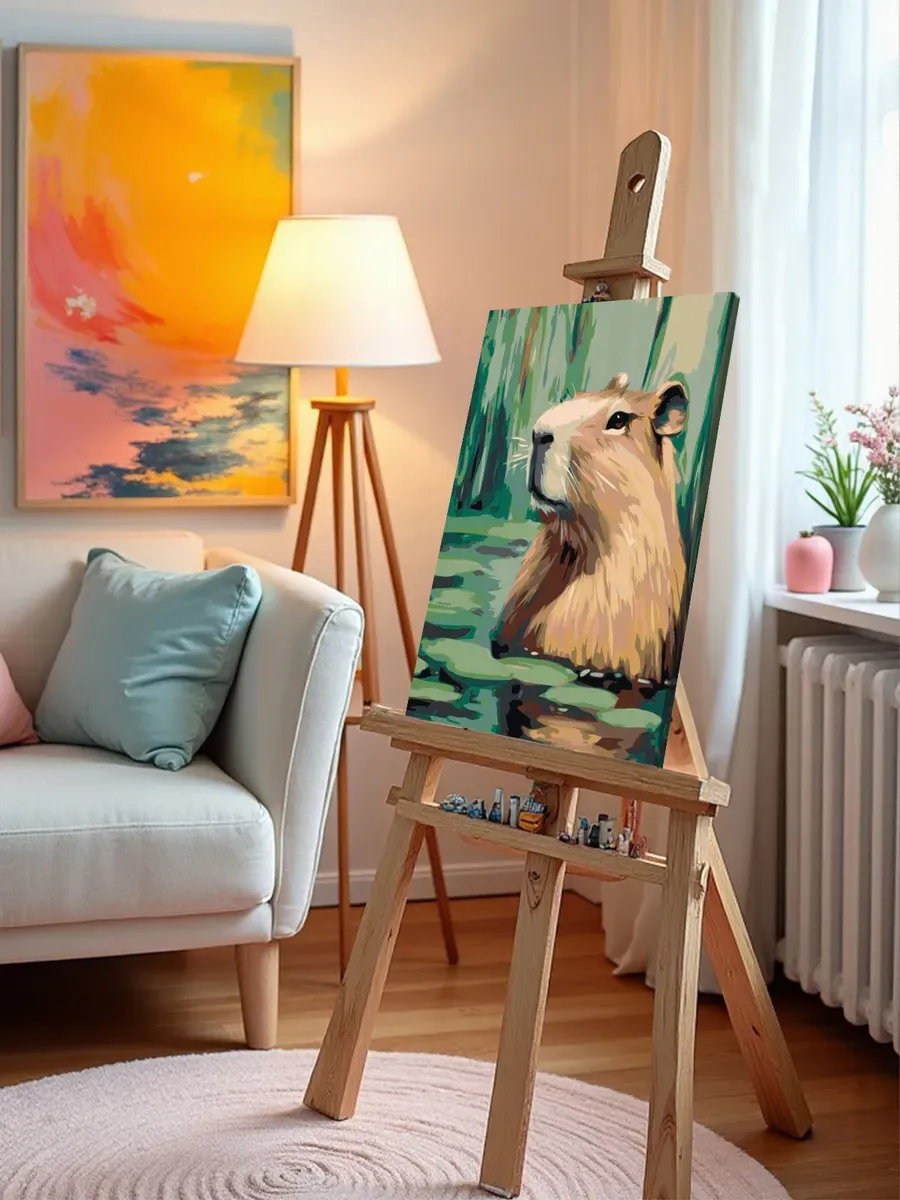 Картина по номерам Животные милая капибара в пруду — картинка 9