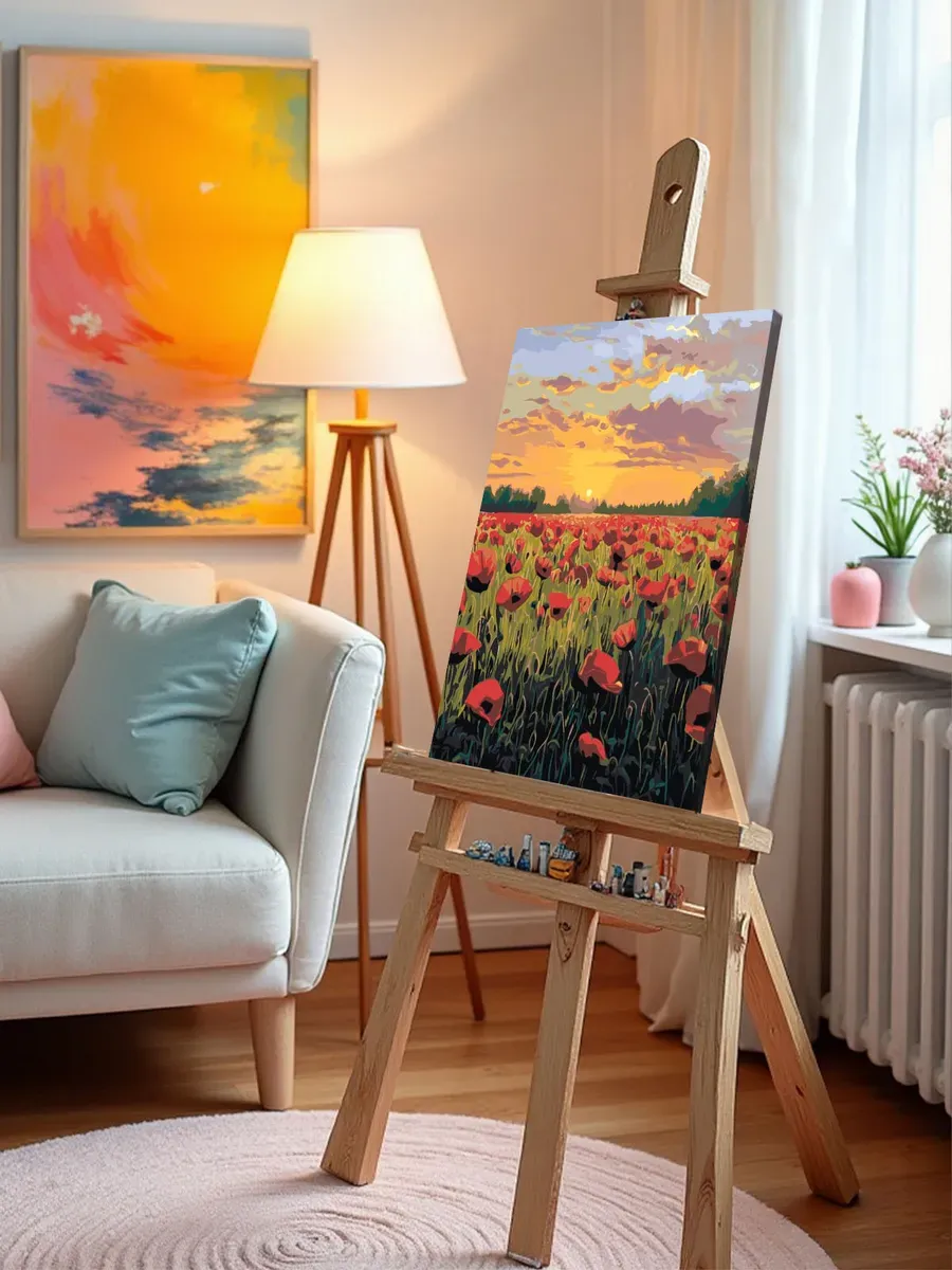 Картина по номерам Пейзаж цветы маки в поле на закате — картинка 10