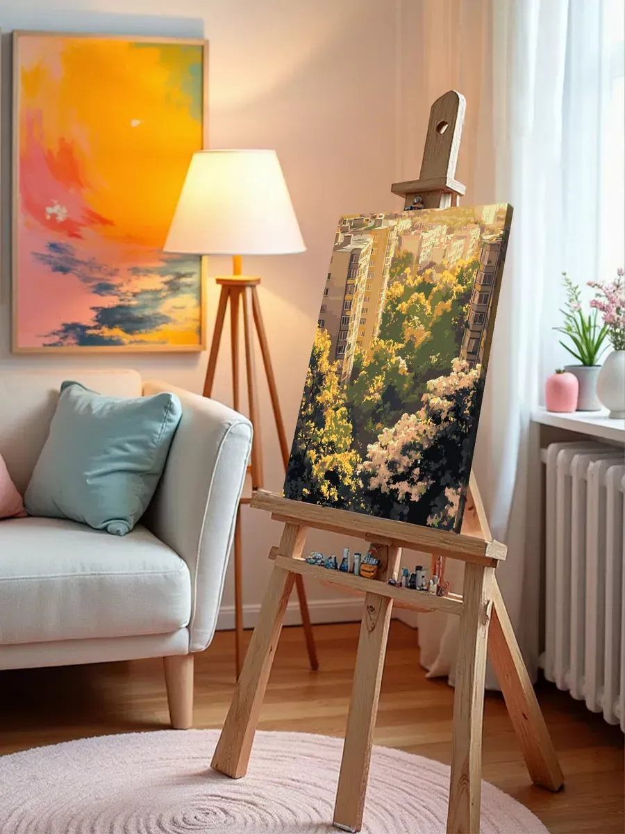 Картина по номерам Панельки родные весна в городе — картинка 10