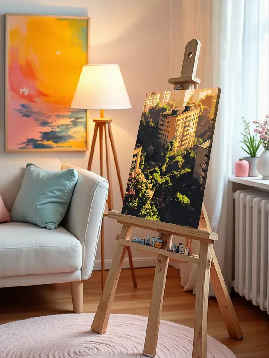 Картина по номерам Панельки родные весна в городе — картинка 10