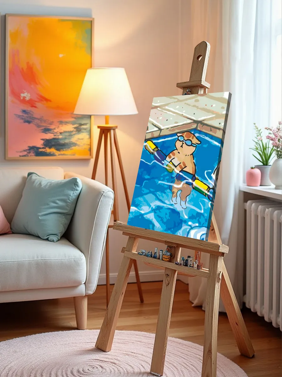 Картина по номерам Котенок плавает в бассейне — картинка 10