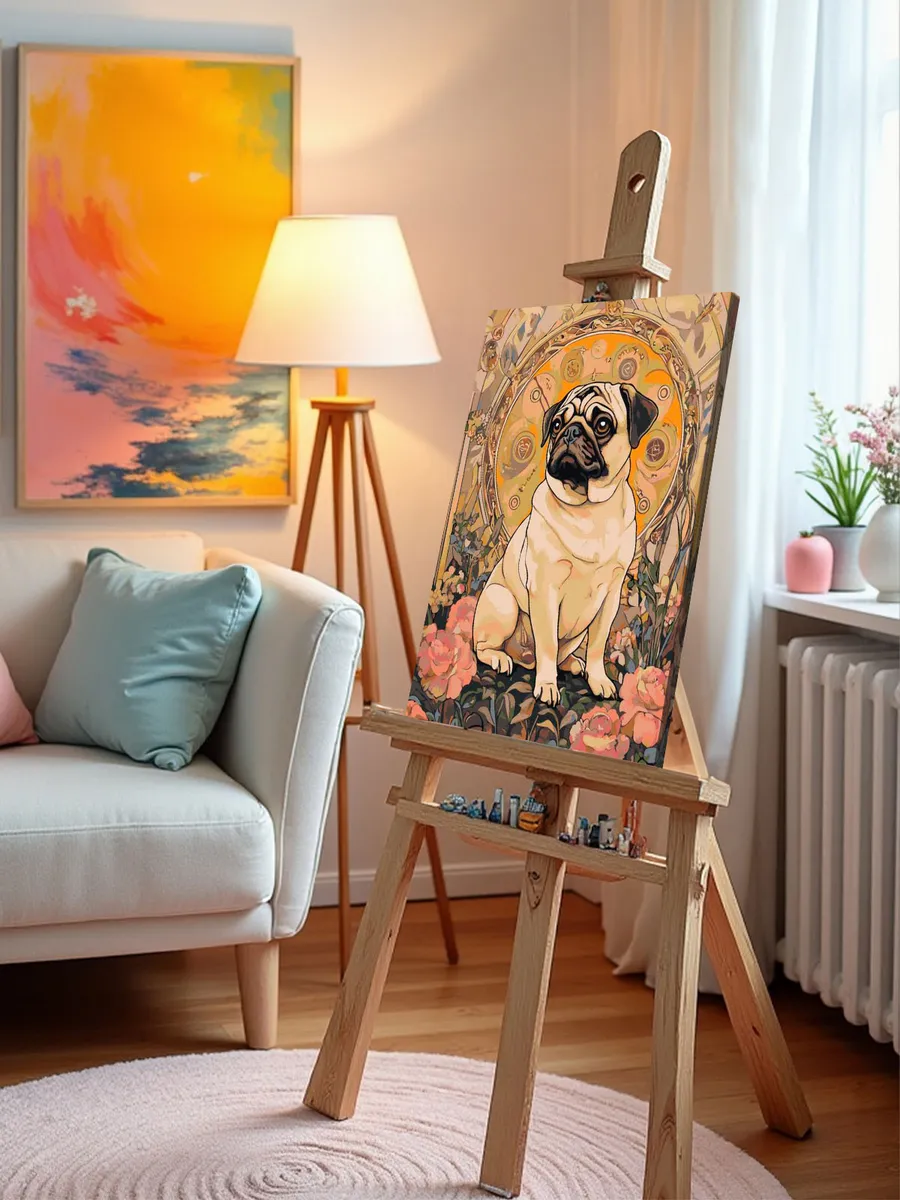 Картина по номерам Собака мопс в стиле Альфонс Муха — картинка 9