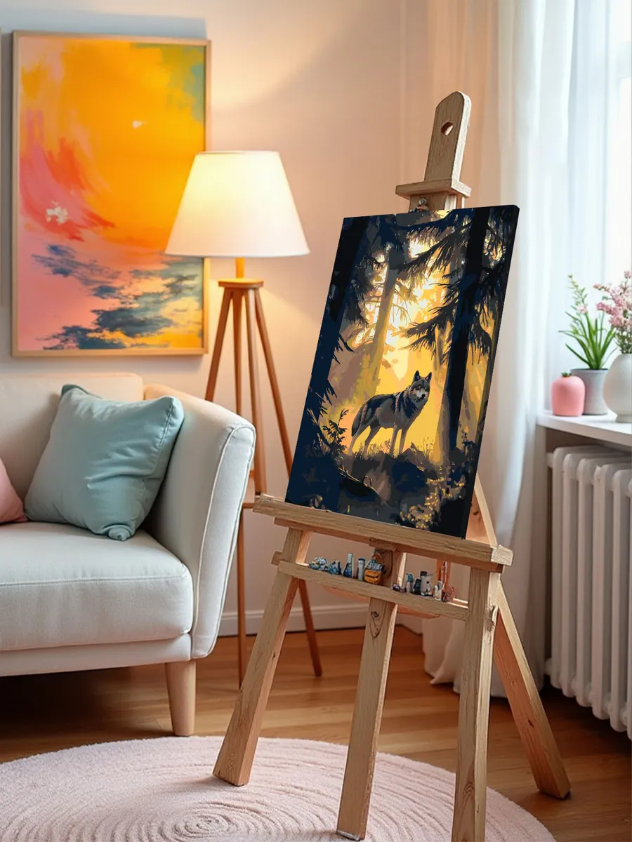 Картина по номерам Животные волк в хвойном лесу — картинка 9