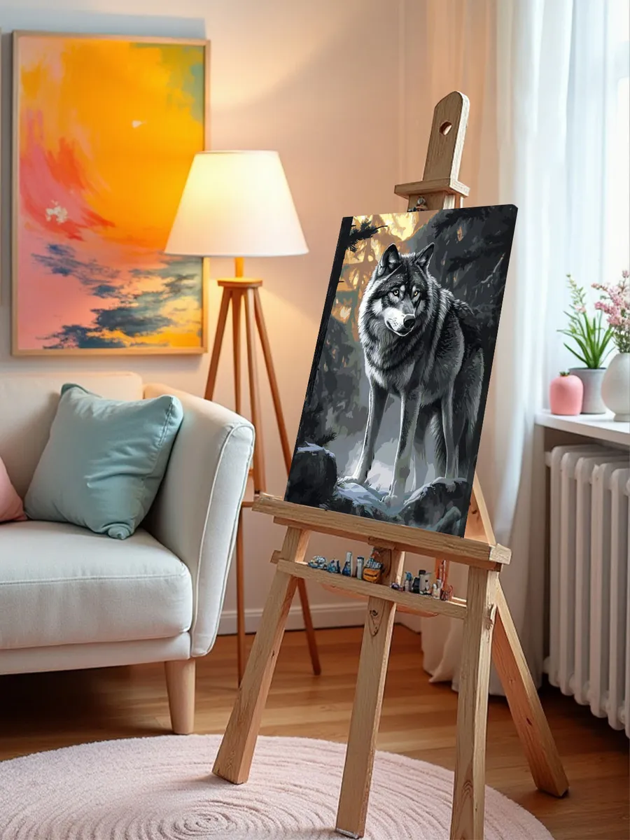 Картина по номерам Животные волк в зимнем лесу — картинка 9