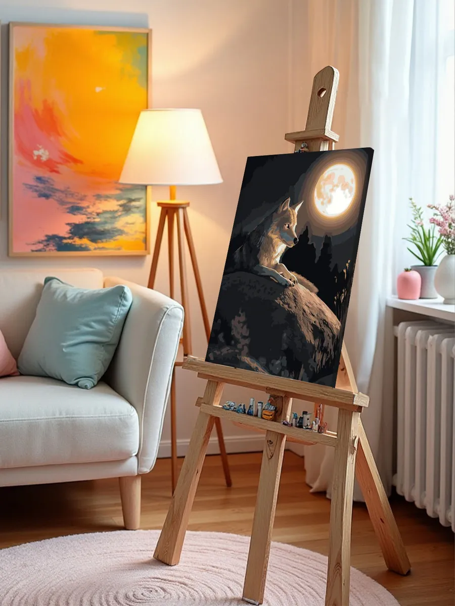 Картина по номерам Животные волк ночью на фоне луны — картинка 9