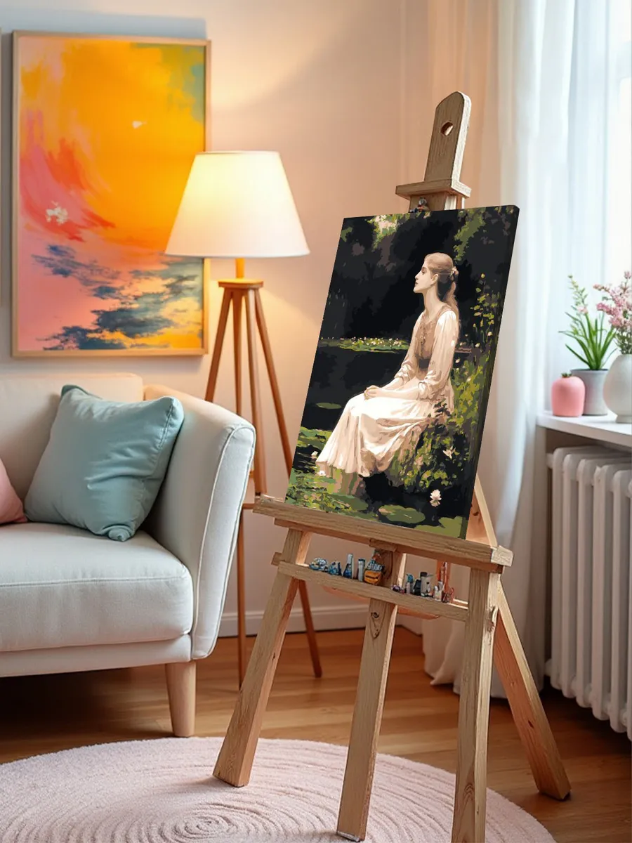 Картина по номерам Портрет девушки и пруд с лилиями — картинка 10