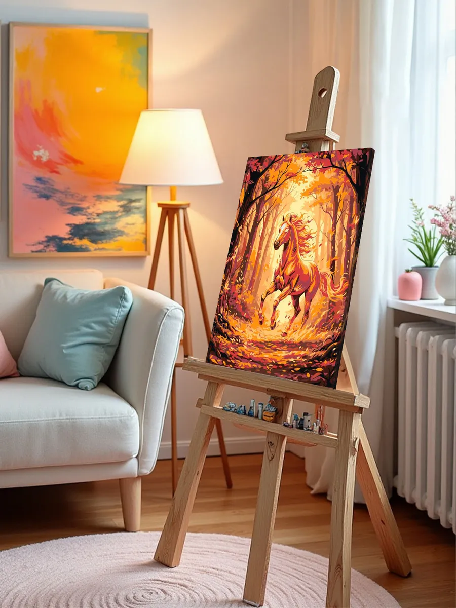 Картина по номерам Огненная лошадь в осеннем лесу Символ года — картинка 9