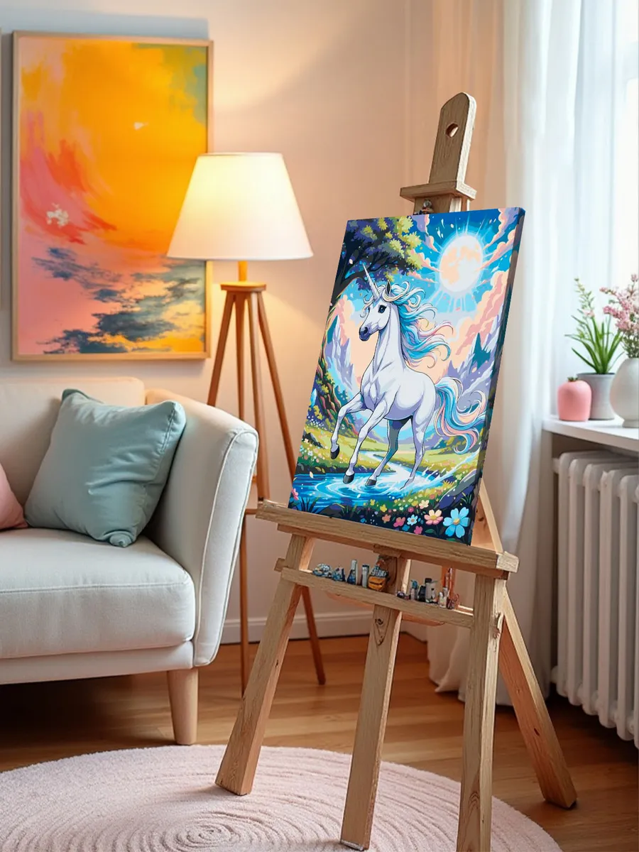 Картина по номерам Лошадь единорог в мире фэнтези с цветами — картинка 9