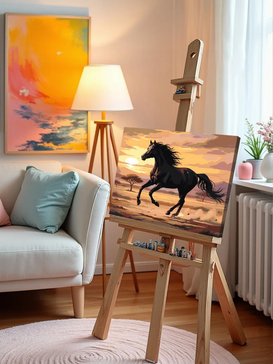 Картина по номерам Черная лошадь на закате Символ года — картинка 9
