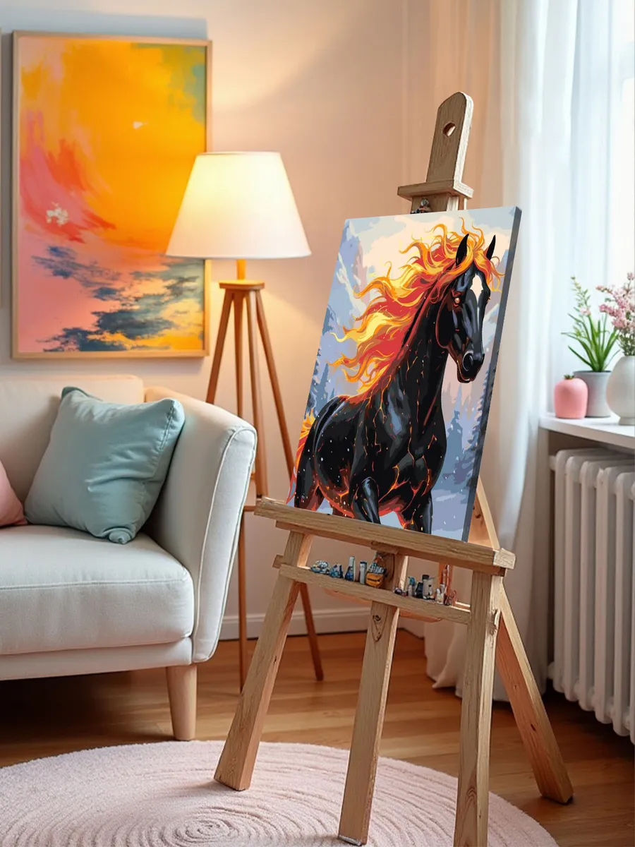 Картина по номерам Огненная лошадь зимой Символ года — картинка 9