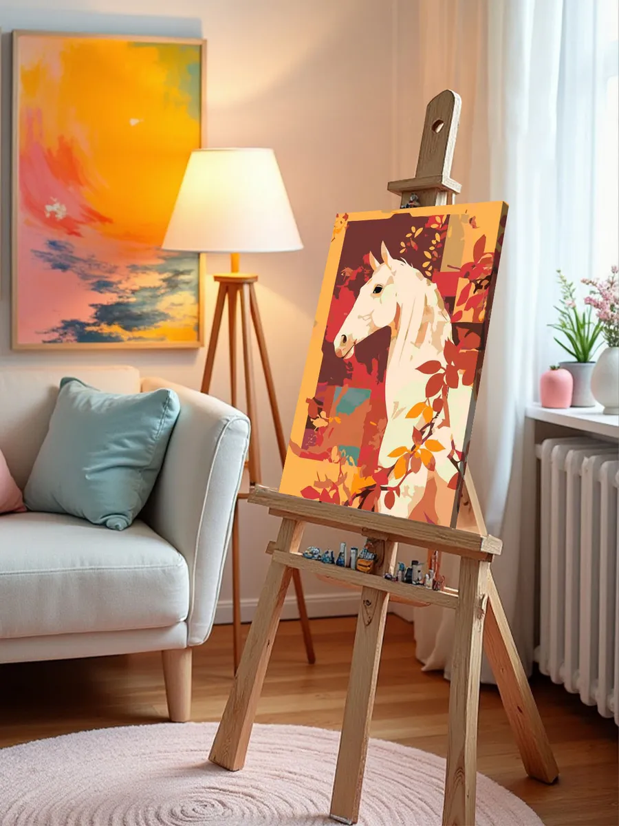 Картина по номерам Лошадь в осенних листьях Символ года — картинка 9