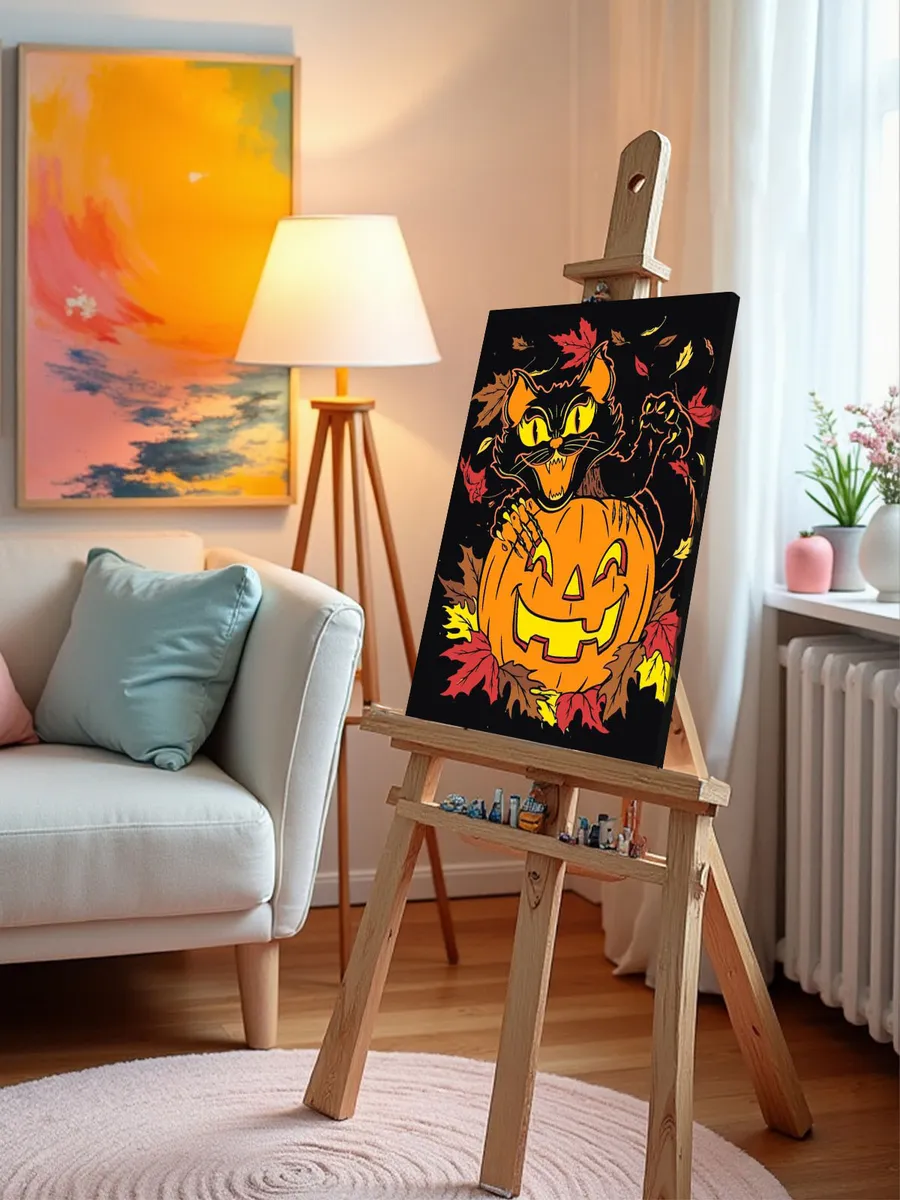 Картина по номерам Яркая тыква и черный кот Хэллоуин — картинка 10