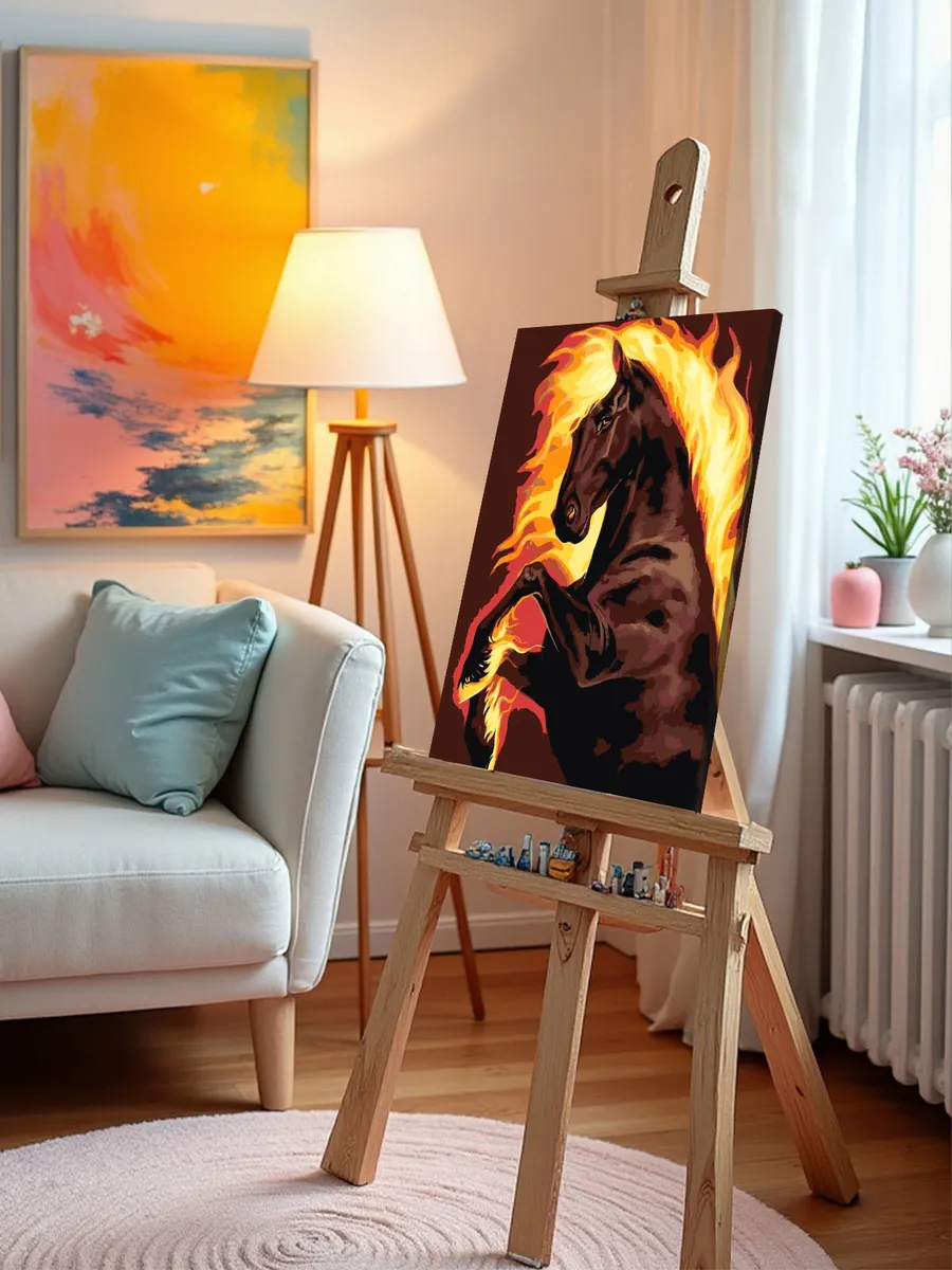 Картина по номерам Лошадь с огненной гривой Символ года — картинка 9
