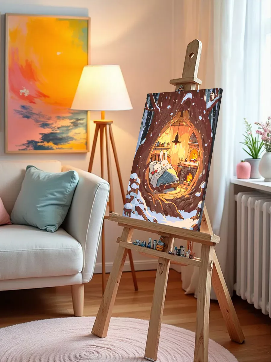 Картина по номерам Уютная зима у милых животных — картинка 10