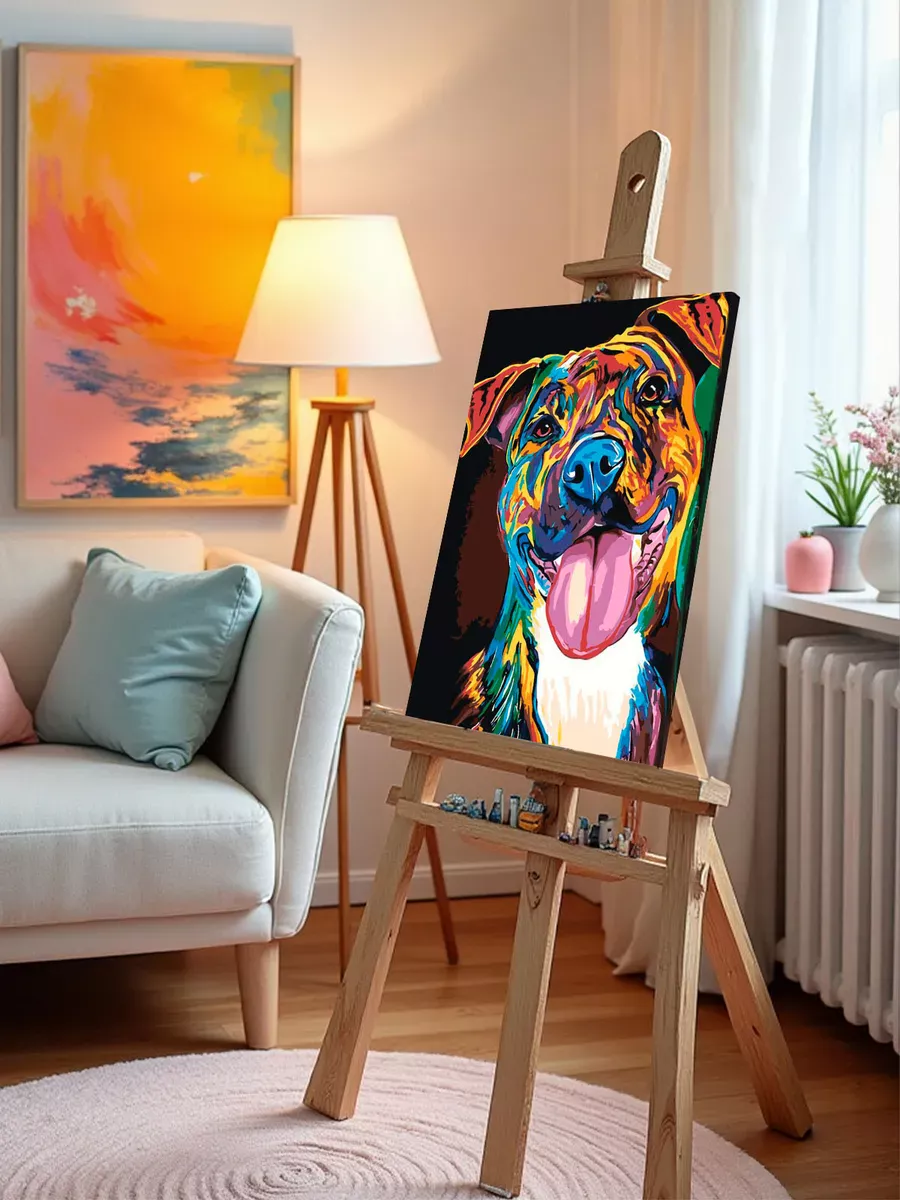 Картина по номерам «Разноцветный питбуль» — картинка 9
