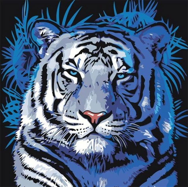 На фото изображено - Подарки и украшения на 2022 год Голубого Тигра, рис. Мифический Голубой тигр
