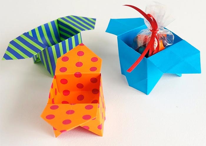 На фото изображено - Искусство оригами: фигурки из бумаги своими руками, рис. Коробочки санбо