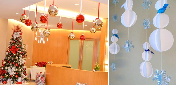 На фото изображено - Новогодние украшения для офиса или рабочего кабинета: декор своими руками, рис. Украшения для потолка
