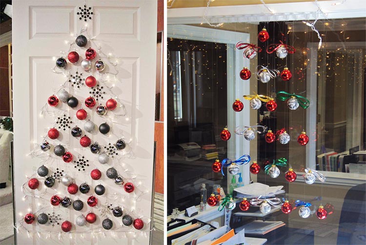 На фото изображено - Новогодние украшения для офиса или рабочего кабинета: декор своими руками, рис. Елка из шаров