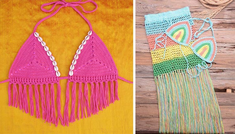 На фото изображено - Вязание пляжных вещей: создаем стильный гардероб для летнего отдыха своими руками, рис. Вязаные купальники