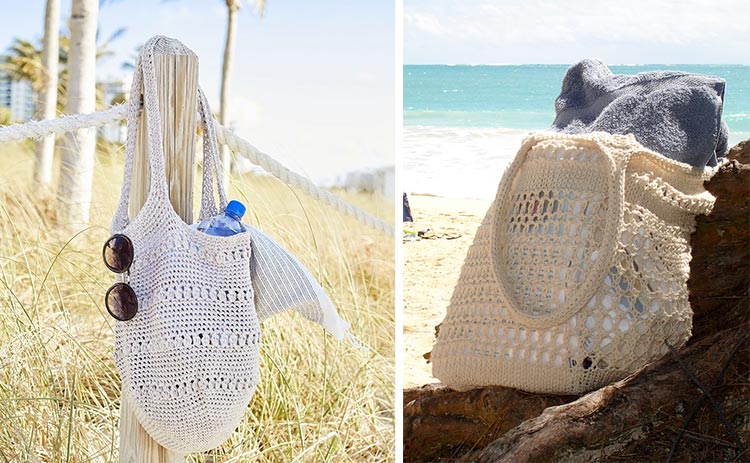 На фото изображено - Вязание пляжных вещей: создаем стильный гардероб для летнего отдыха своими руками, рис. Вязаные пляжные сумки