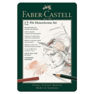 Набор художественный FABER-CASTELL «Pitt Monochrome», 12 предметов, металлическая коробка