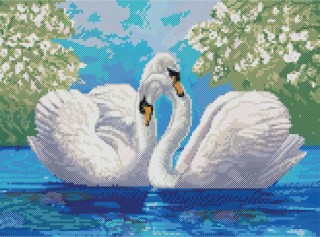 Рисунок на ткани «Два лебедя»