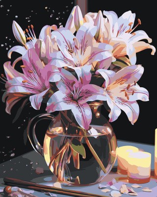 Картина по номерам «Цветы: Букет из лилий в неоновом свете»