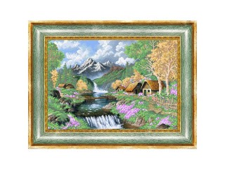 Рисунок на ткани «Деревенька в горах»