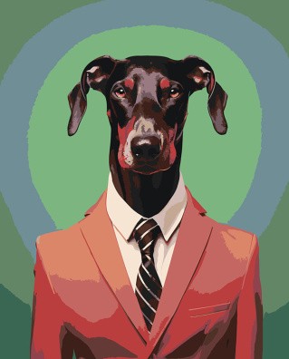 Картина по номерам «Собака доберман в костюме»
